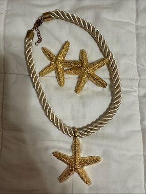 Gold Starfish Necklace and Earring Set - Women Accessories